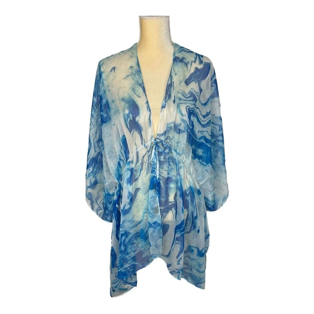 Tahari Blue Tie-Dye Poncho Swim Cover up Top One Size fits most